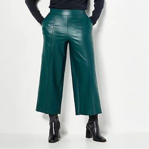 J Jason Wu Faux Leather Croc Culotte Pants Evergreen Size 10